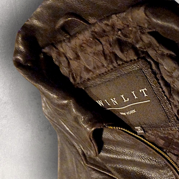 Winlit Dark Brown Women's Leather Jacket Size Medium With Gold Accents - Picture 11 of 14